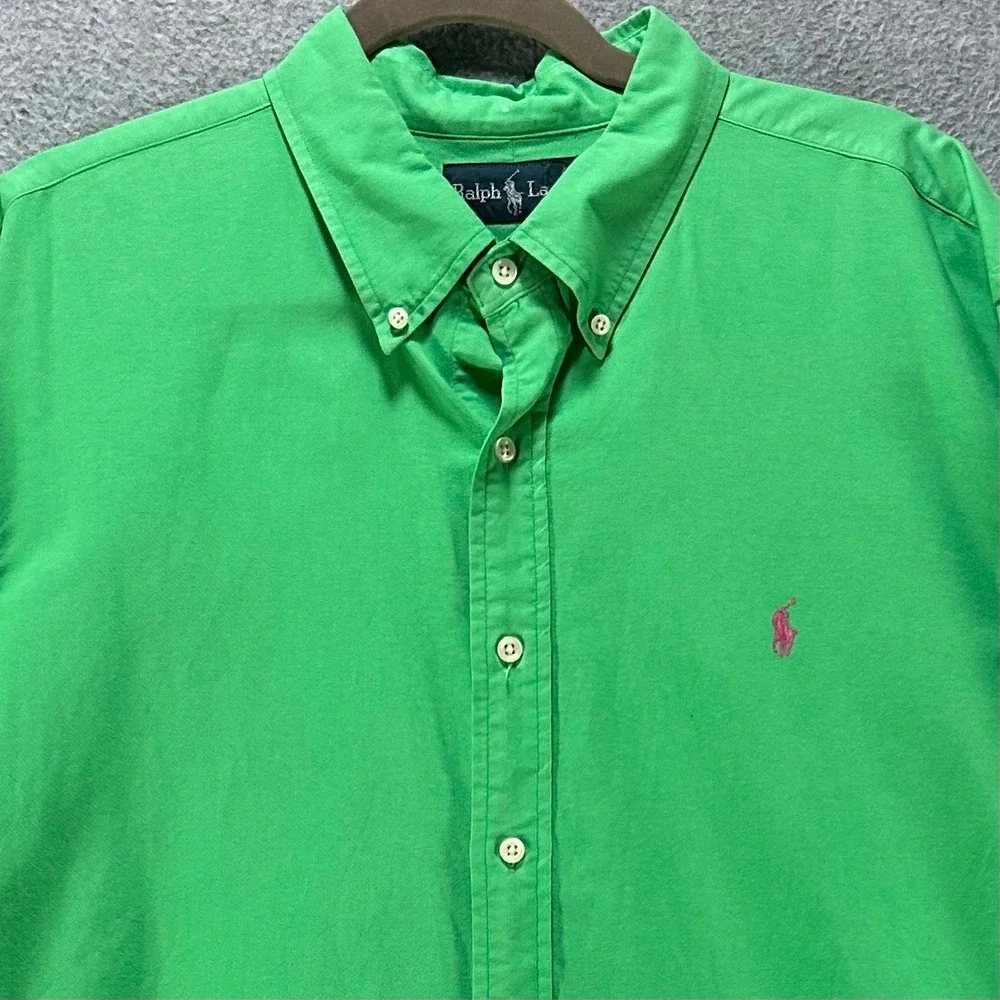 Ralph Lauren Button Down Shirt Mens XXL Green Cotton Preppy Classic Fit - Picture 1 of 16